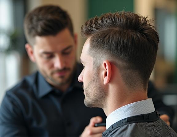 Professional executive receiving a precision haircut at The Shearer